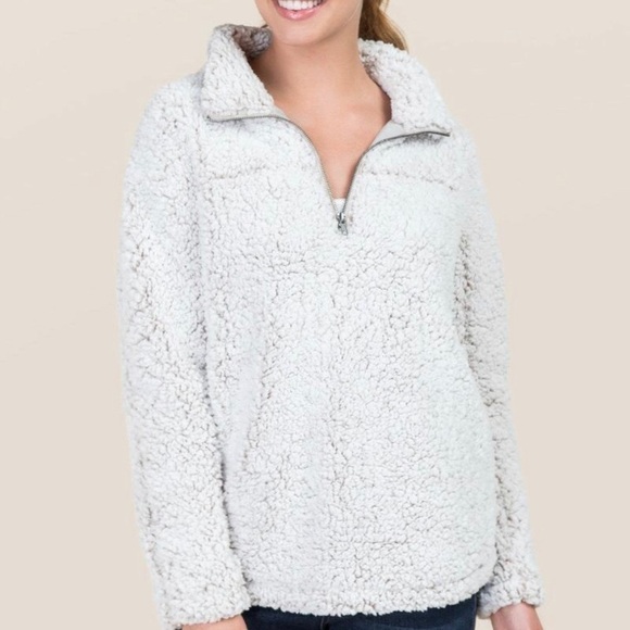 Francescas Gray Sherpa Quarter Zip Fleece - Picture 1 of 6